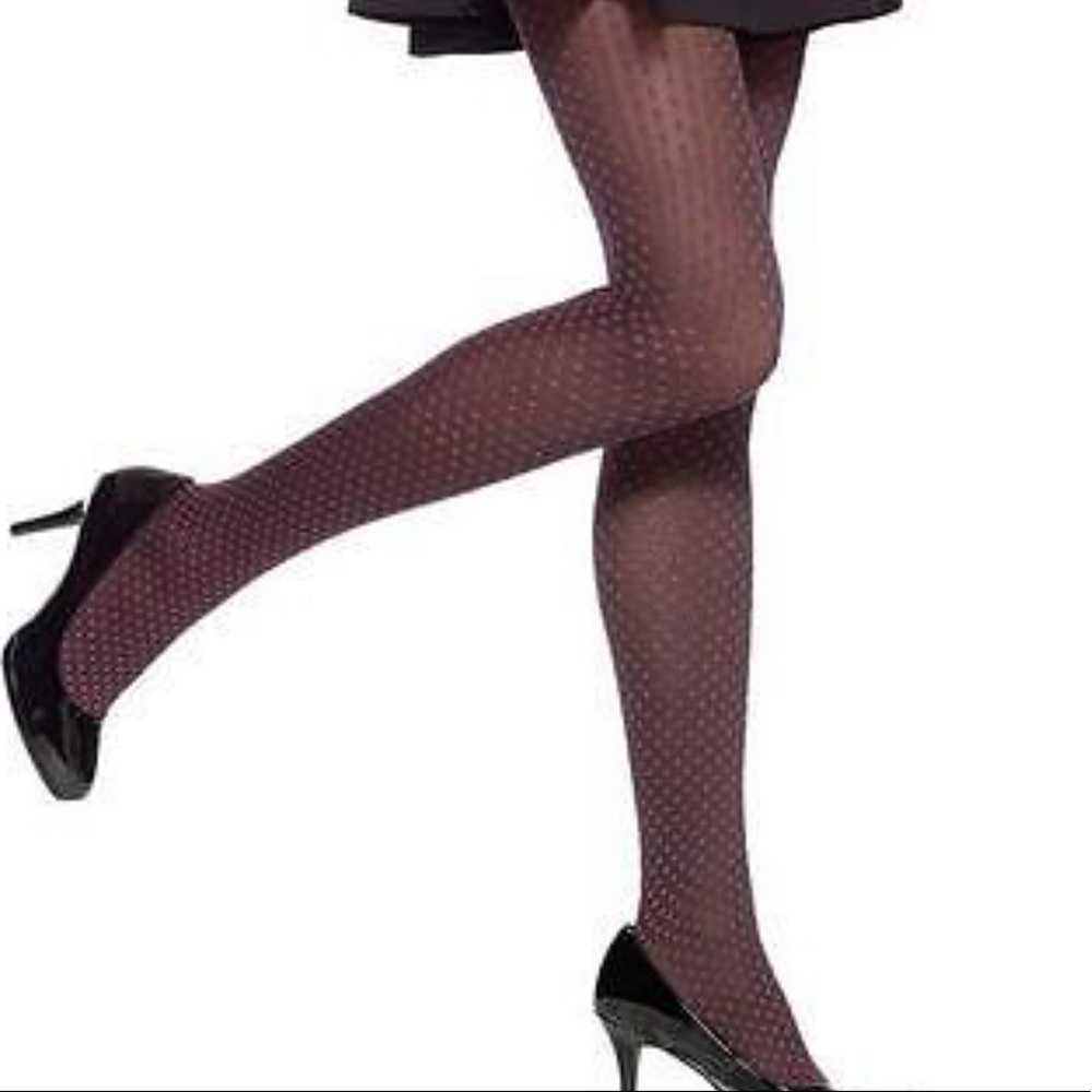 HUE Dotty Tights w/Control Top Black/Ivory M/L